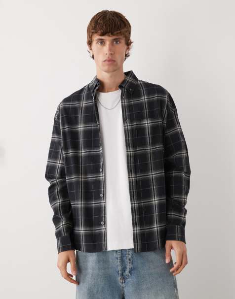 Weekday long sleeve flannel shirt in black check - view 1