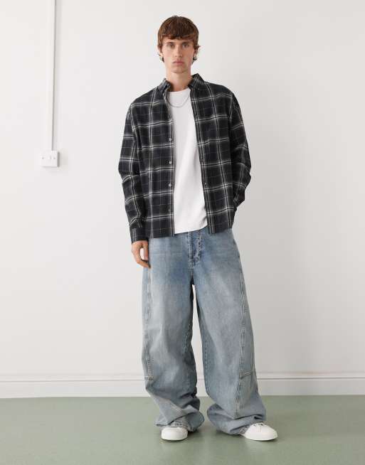 Weekday long sleeve flannel shirt in black check