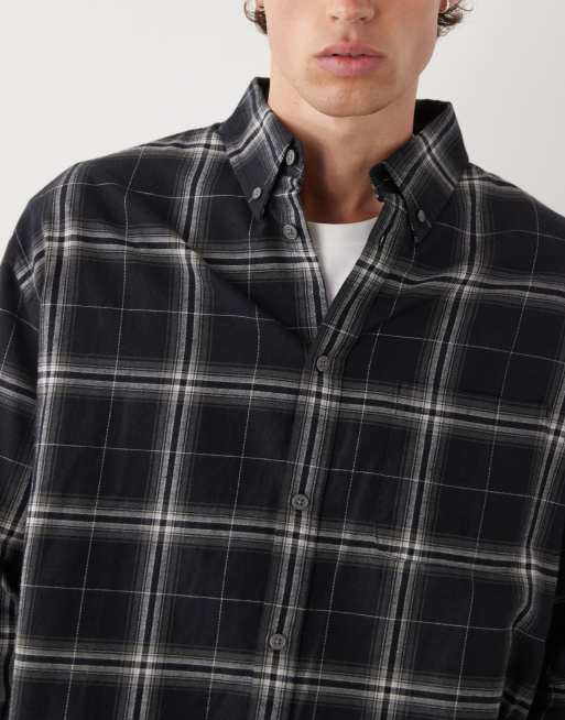 Weekday long sleeve flannel shirt in black check, 5 of 5