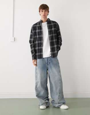 Weekday Long Sleeve Flannel Shirt In Black