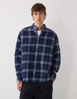 Weekday Weekday long sleeve flannel shirt in blue check-Green