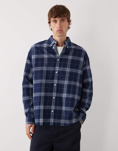 Weekday long sleeve flannel shirt in blue check - view 1