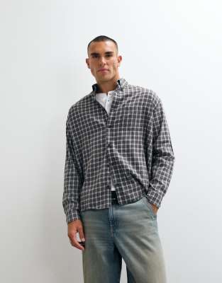 Weekday Long Sleeve Flannel Shirt In Gray