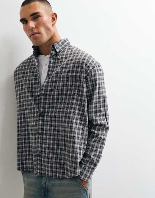 Weekday long sleeve flannel shirt in grey check, 5 of 5