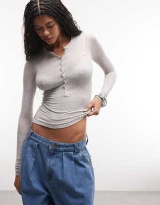 Weekday Long Sleeve Henley T-shirt In White