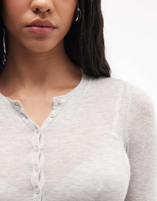 Weekday long sleeve henley t-shirt in heather gray, 3 of 4