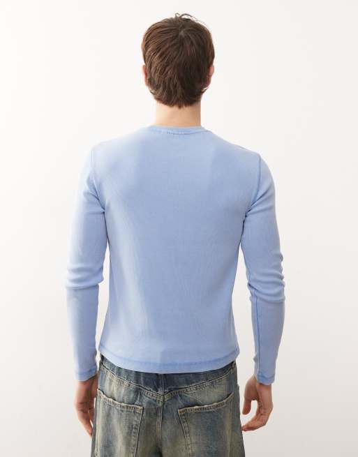 Weekday long sleeve rib top in light blue, 3 of 5