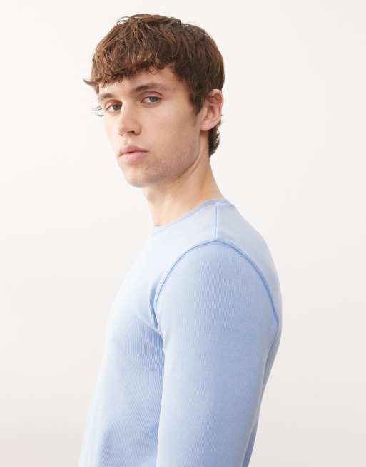 Weekday long sleeve rib top in light blue, 4 of 5
