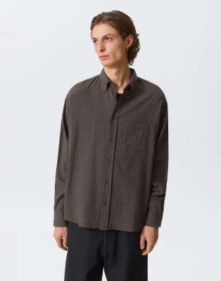 Weekday Long Sleeve Seersucker Loose Shirt In Brown