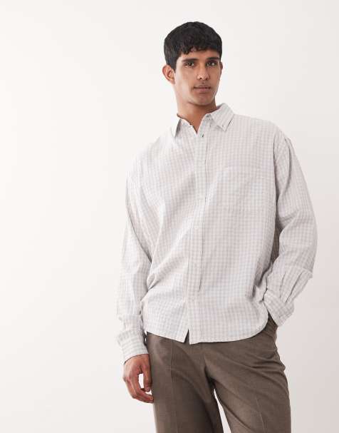 Weekday long sleeve seersucker loose shirt in grey check 
