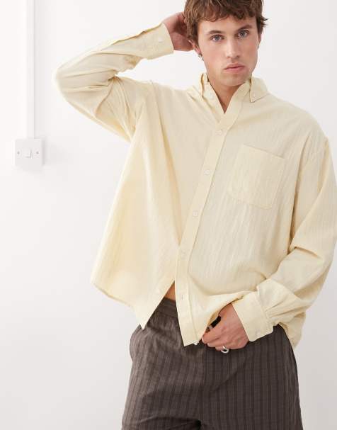 Weekday long sleeve seersucker shirt in light yellow - view 1