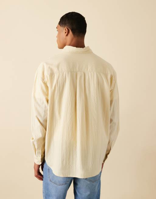 Weekday long sleeve seersucker shirt in light yellow