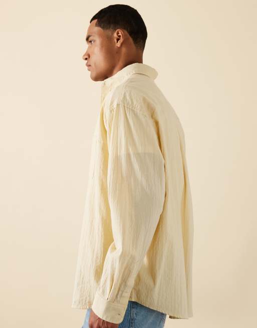 Weekday long sleeve seersucker shirt in light yellow