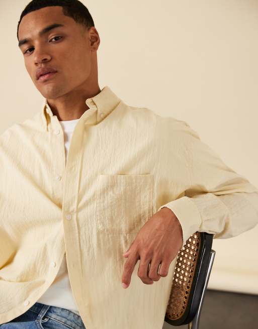 Weekday long sleeve seersucker shirt in light yellow