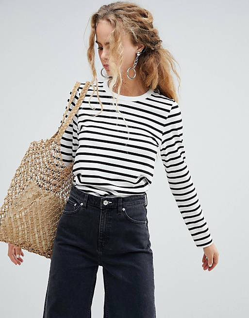 Weekday long sleeve stripe top in black and white