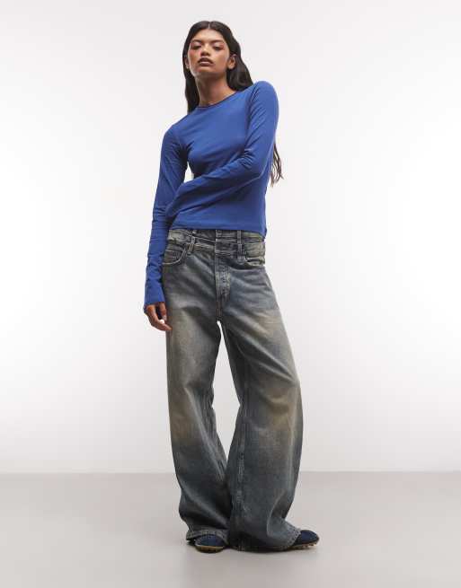 Weekday long sleeve top in blue, 2 of 4