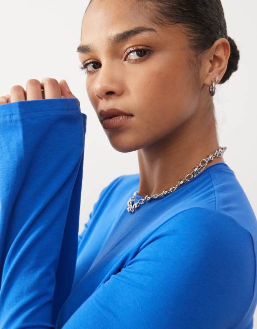 Weekday long sleeve top in cobalt blue, 3 of 4