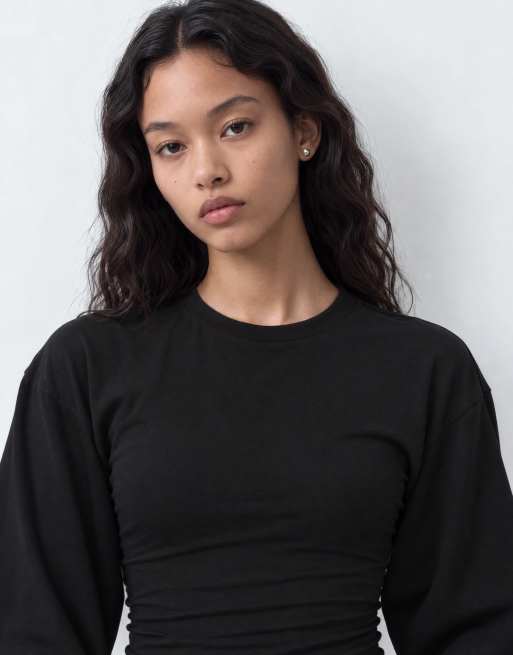 Weekday long sleeve top with corset back detail in black, 7 of 10