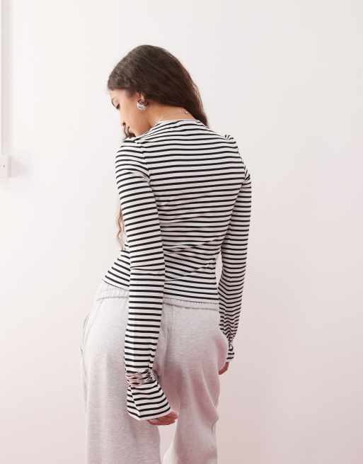 Weekday long sleeve top with flared sleeves in black and white stripe