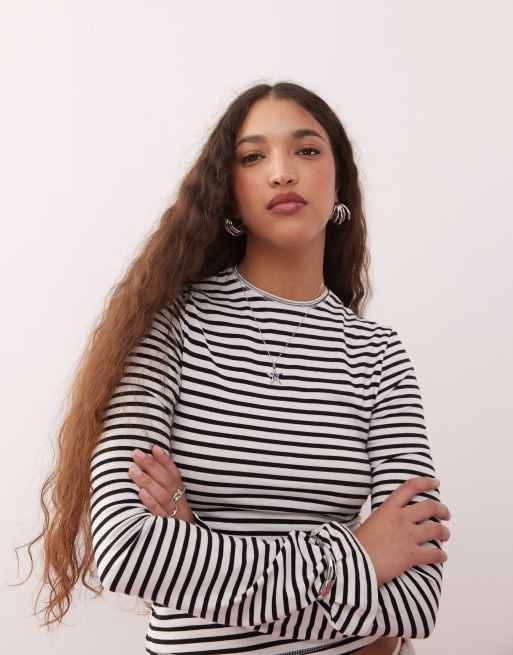 Weekday long sleeve top with flared sleeves in black and white stripe
