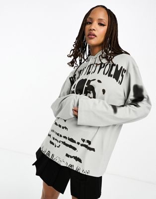 Weekday long sleeve top with hood and graphic prints in grey - ASOS Price Checker
