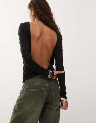 [Weekday] Weekday long sleeve top with open back in black M Black
