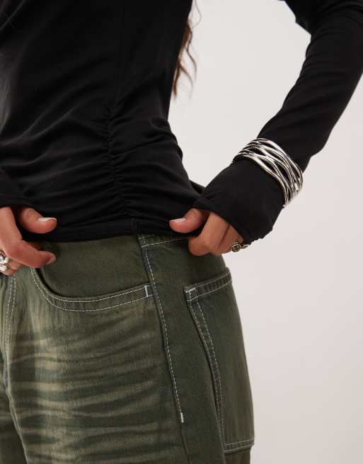 Weekday long sleeve top with open back in black, 3 of 4