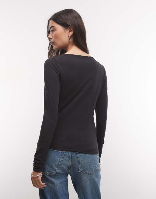Weekday long sleeve top with piercing detail in black, 4 of 4