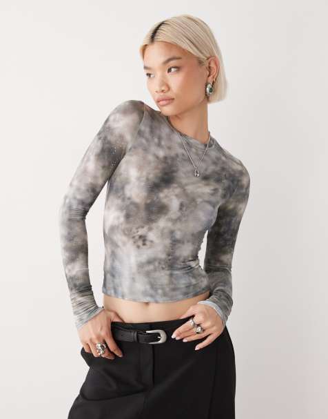 Weekday long sleeve top with rhinestone detail in airbrush graphic print - view 1