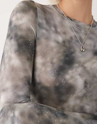 Weekday Long Sleeve Top With Rhinestone Detail In Gray