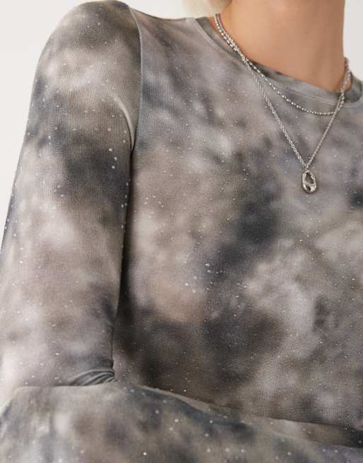 Weekday long sleeve top with rhinestone detail in airbrush graphic print, 2 of 4