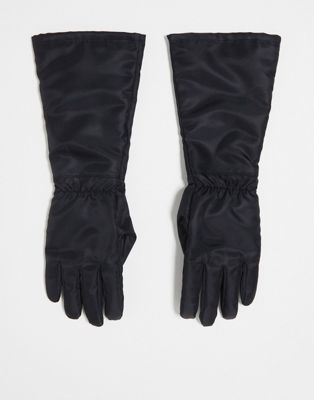 Weekday long woven gloves in black