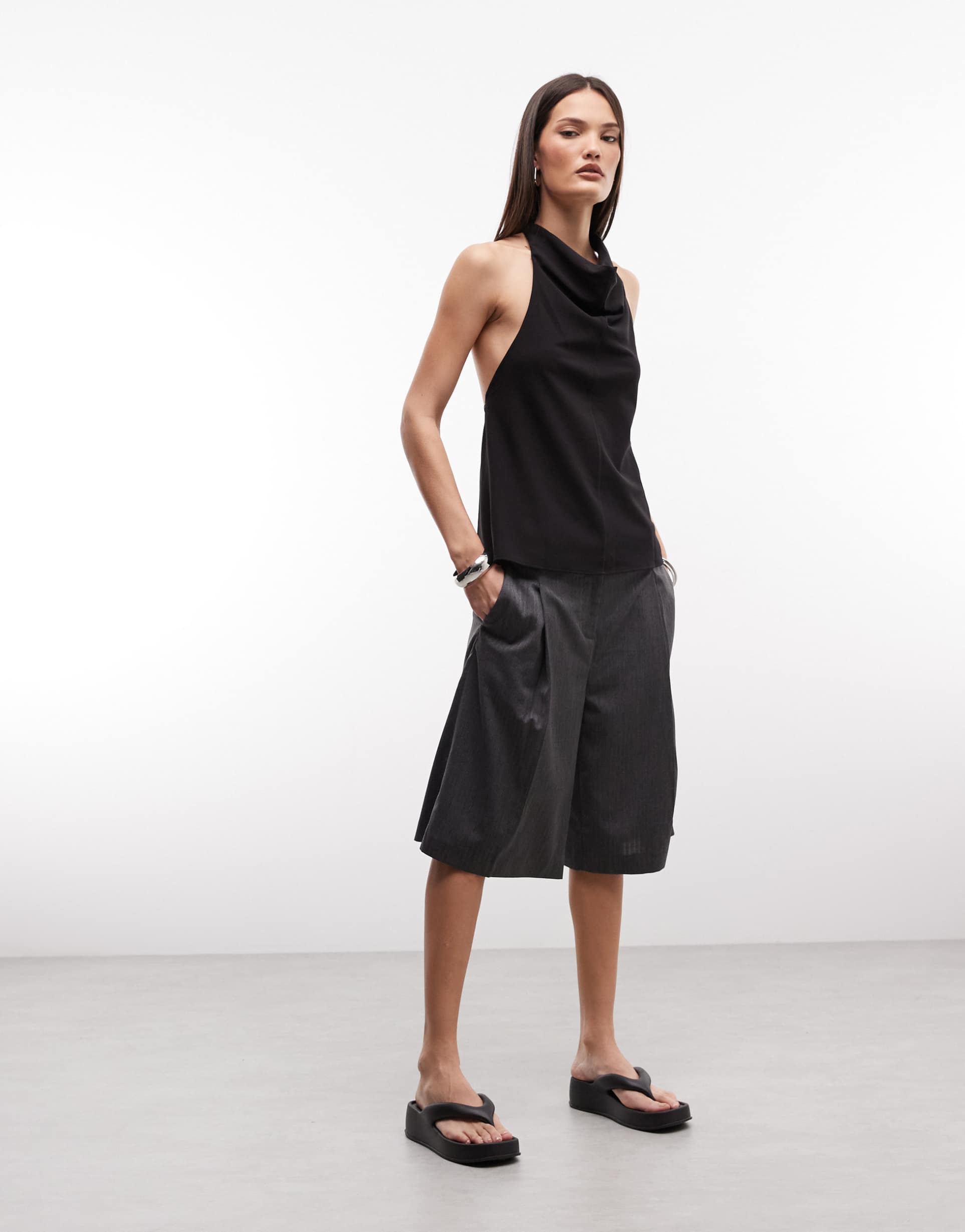 weekday longline suiting shorts in dark gray melange