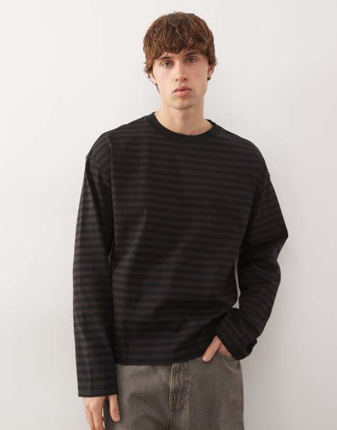 Weekday loose boxy long sleeve top in black and brown stripe - view 1