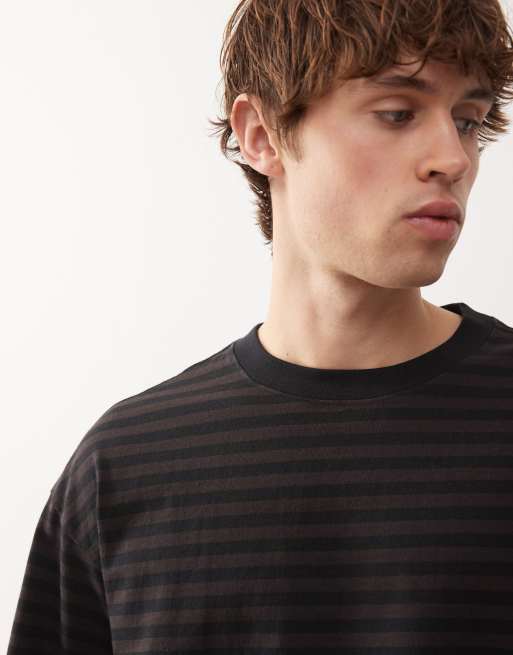 Weekday loose boxy long sleeve top in black and brown stripe, 5 of 5