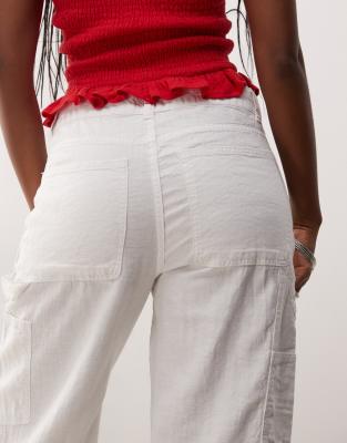 Weekday loose carpenter linen blend pants in white