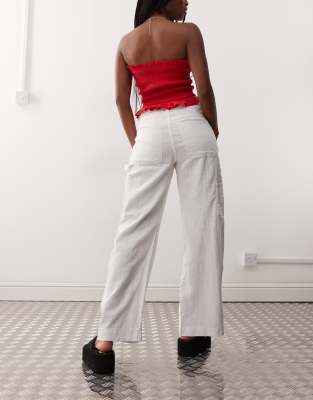 Weekday loose carpenter linen blend pants in white
