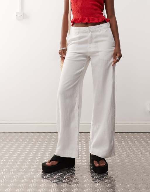 Weekday loose carpenter linen blend trousers in white, 2 of 5
