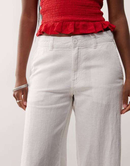 Weekday loose carpenter linen blend trousers in white, 5 of 5