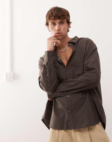 Weekday loose checked shirt in brown minicheck - view 1