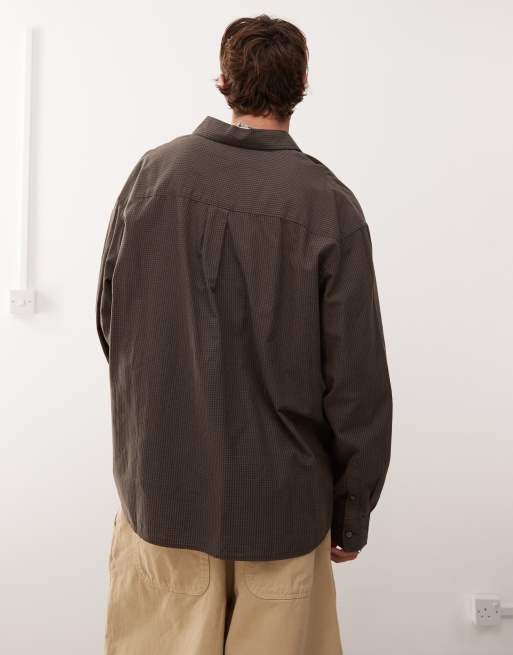 Weekday loose checked shirt in brown minicheck, 3 of 4