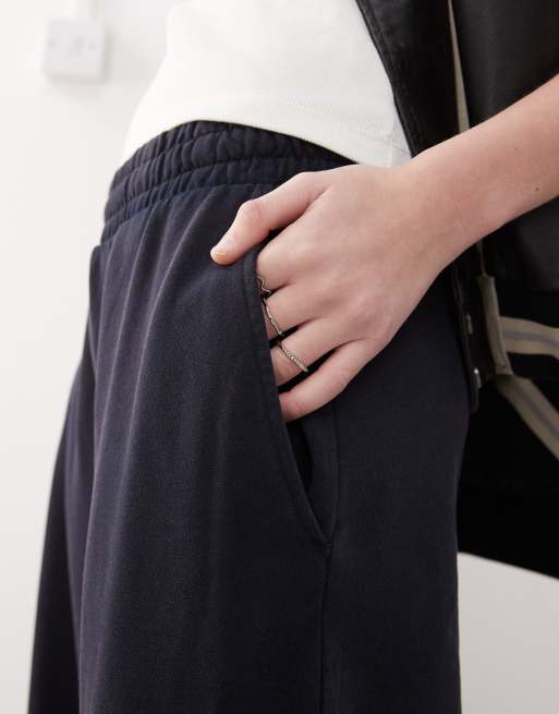 Weekday loose fit heavy weight jersey wide leg sweatpants in navy, 5 of 5