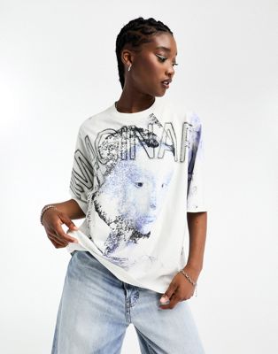 Weekday loose fit imaginary print graphic t-shirt in white - ASOS Price Checker