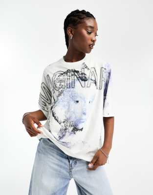 Weekday loose fit imaginary print graphic t-shirt in white