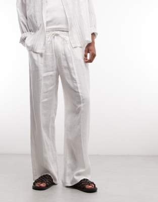 Weekday Loose Fit Linen Pants In White