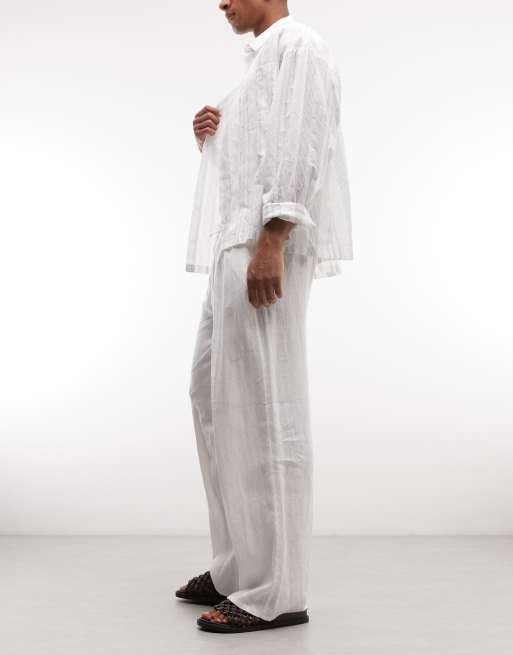 Weekday loose fit linen pants in off white, 3 of 5