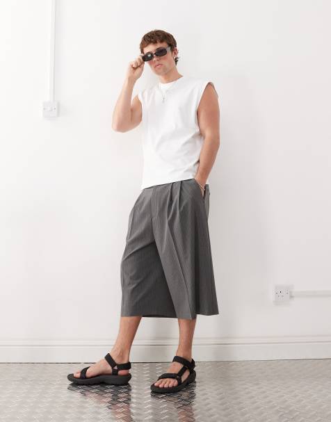 Weekday loose fit long tailored short in grey stripe - view 1