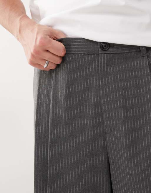 Weekday loose fit long tailored shorts in grey stripe