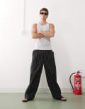 [Weekday] Weekday loose fit pants in black and beige stripe M Black stripe