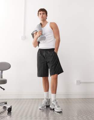 Weekday Weekday loose fit shorts in black stripe